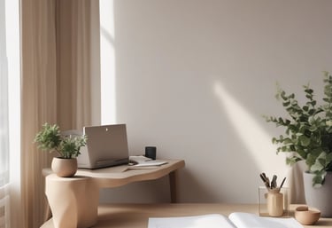 Minimal, peaceful interior with natural light, symbolizing clarity and grounded direction