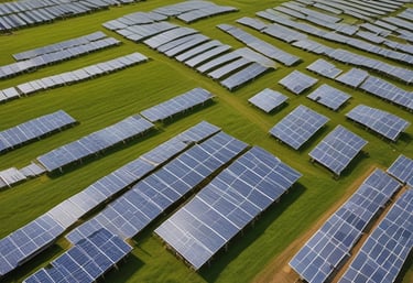 An overview of a family home equipped with solar energy panels.