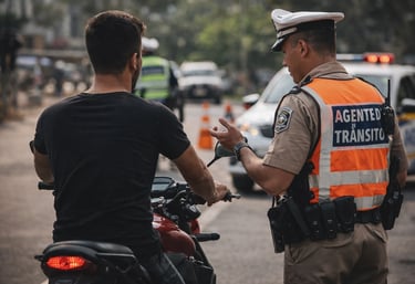 244 significado motociclista sem capacete sendo abordado em fiscalização de trânsito