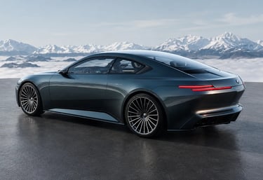 BMW Alpina Vision Concept com traseira elegante em cenário alpino