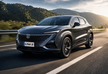CAOA Changan UNI-T 2026 em estrada, SUV com design futurista, motor turbo