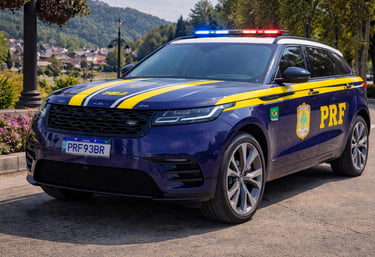 carro de polícia esportivo no Brasil modelo Range Rover Velar da PRF em cenário de montanha