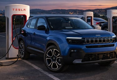 Carros da Stellantis carregando em carregadores da Tesla Supercharger