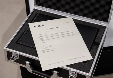 Certificado de autenticidade do motor Bugatti Chiron W16 em maleta original