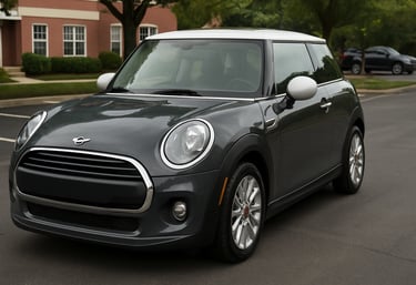 min coope preto estacionado em rua calma