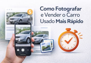 Pessoa fotografando carro usado com celular para criar anúncio de venda mais atrativo.
