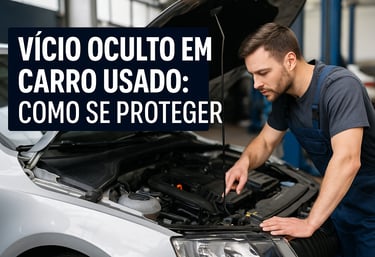 Mecânico inspecionando motor de carro usado em oficina para identificar possíveis vícios ocultos