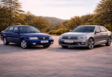 comparação entre vw Santana clássico e vw Santana conceito 2026 mostrando evolução de geração