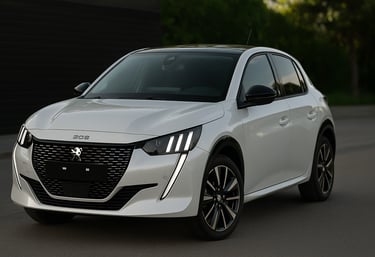 Peugeot 208 Griffe topo de linha com faróis em formato de dentes de leão e teto panorâmico.