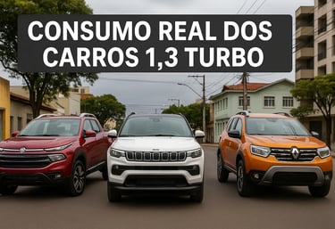 Fiat Toro, Jeep Compass e Renault Duster 1.3 turbo estacionados em rua urbana