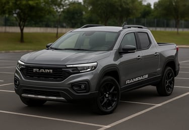 Dodge Ram Rampage cinza estacionada em destaque frontal em área aberta