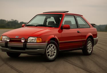 Ford Escort XR3 vermelho dos anos 90 em pista de teste
