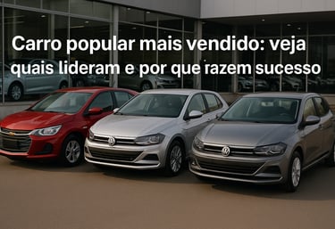 Quatro carros populares lado a lado em concessionária: Chevrolet Onix, Hyundai HB20, VW Polo e Fiat