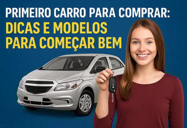 Jovem recebendo a chave de um carro popular seminovo – primeiro carro para comprar