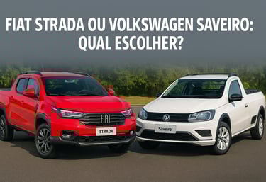 Fiat Strada vermelha e Volkswagen Saveiro branca lado a lado para comparação de modelos usados