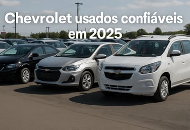 Chevrolet usados confiáveis em 2025, pátio de seminovos com modelos Onix, Spin e Tracker em destaque