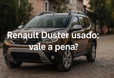 Renault Duster usado estacionado em rua de paralelepípedo, ângulo 3/4 dianteiro em destaque