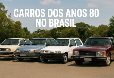 Carros clássicos dos anos 80 no Brasil em destaque, modelos Volkswagen Gol, Chevrolet Monza e Fiat U