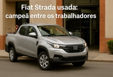 Vista superior da caçamba de uma Fiat Strada com caixa de ferramentas, escada e chave sobre o protet