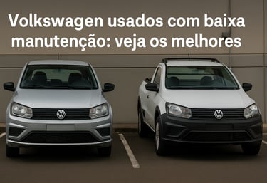 Volkswagen Gol G7 prata e Saveiro branca estacionados lado a lado em estacionamento urbano, com fund