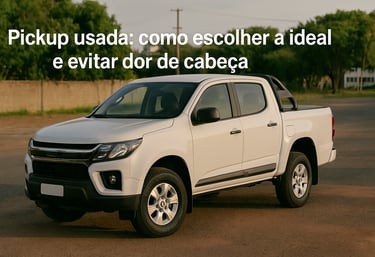 Caminhonete branca seminova estacionada em rua de terra batida, vista em ângulo 3/4 dianteiro ao ent