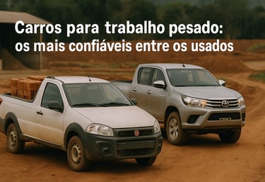 Fiat Strada e Toyota Hilux usadas em estrada de terra, prontas para trabalho pesado no campo.