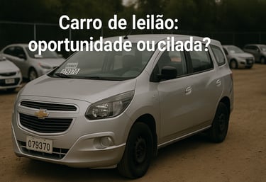 Chevrolet Spin prata em pátio de leilão, com placa de identificação no vidro e outros carros ao fund
