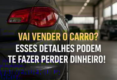 Parte traseira de um carro usado cinza em uma concessionária, com destaque para a lanterna vermelha.