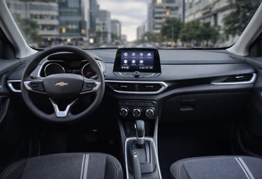 interior Chevrolet Tracker 2020 painel multimidia volante e cambio automático