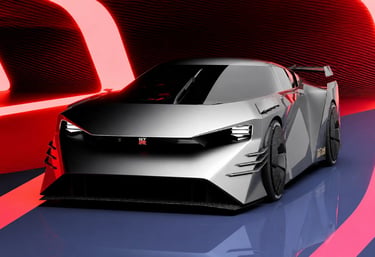 Conceito futurista do novo Nissan GT-R com visual agressivo e iluminação neon.