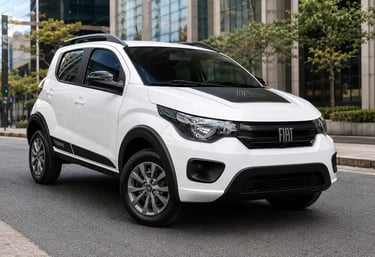 Fiat Mobi Trekking branco em ambiente urbano moderno