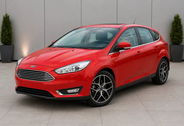 Ford Focus Titanium vermelho em ambiente de showroom externo neutro sem placa dianteira