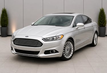 Ford Fusion Titanium prata em ambiente de showroom externo neutro sem placa dianteira