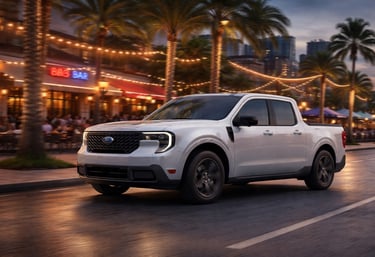 Ford Maverick 2026 em nova cor circulando em ambiente urbano à noite com iluminação de cidade
