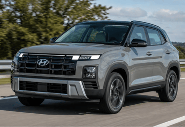 Hyundai Creta Limited 2026 em movimento em rodovia com vista frontal dinâmica