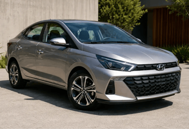 Hyundai HB20 Sedan prata em perspectiva frontal