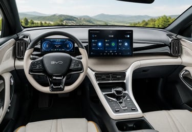 Interior do BYD Song Pro com painel digital, volante multifuncional e central multimídia