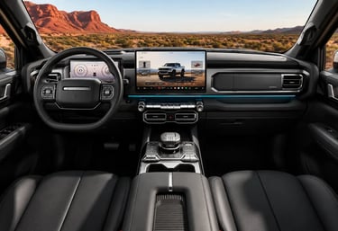 Interior da Chery Stockman com painel digital, central multimídia e acabamento premium