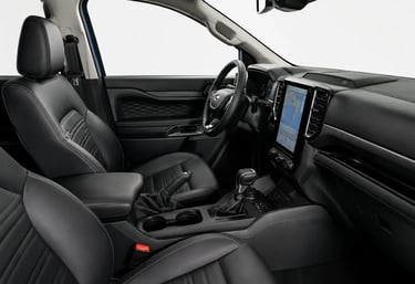 Interior da Ford Ranger XLS V6 2026 com painel digital e central multimídia vertical