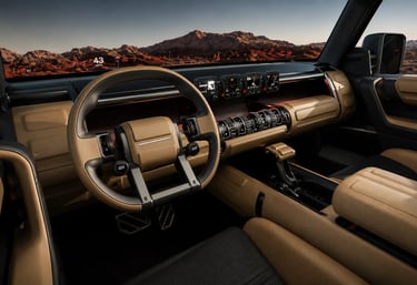 Interior futurista da caminhonete elétrica Hyundai com acabamento premium e painel tecnológico