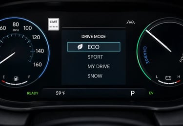 modo eco no painel mostrando drive mode em carro com câmbio automático