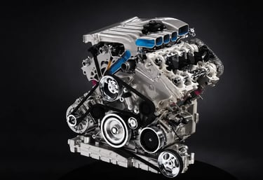 Motor W8 da Volkswagen em imagem de estúdio com fundo escuro