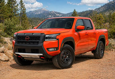 Nissan Frontier V6 laranja picape em cenário off-road com consumo próximo de híbridas