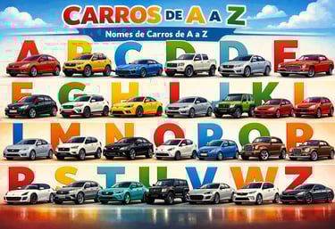Lista visual com nomes de carros organizados de A a Z