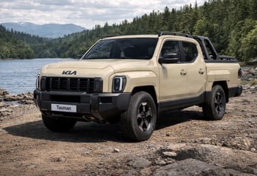 nova picape da Kia Tasman 2026 em cor bege pronta para competir com Toyota e Ford