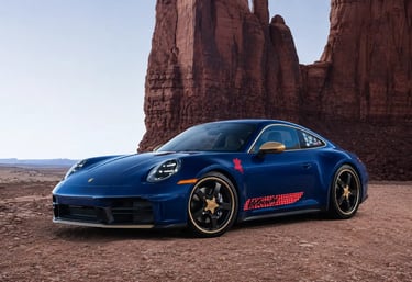 Porsche 911 inspirado em Woody de Toy Story em cenário desértico