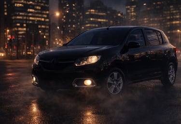 Renault Sandero Dynamique 2015 1.6 preto completo em cenário urbano noturno