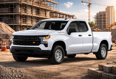 Chevrolet Silverado Work Truck 2027 em canteiro de obras com novo visual moderno