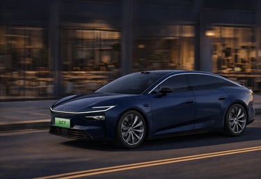 novo sedã elétrico da Toyota bZ7 com tecnologia da Huawei em movimento na cidade