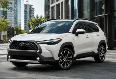 Toyota Corolla Cross Híbrido 2022 branco em cenário urbano